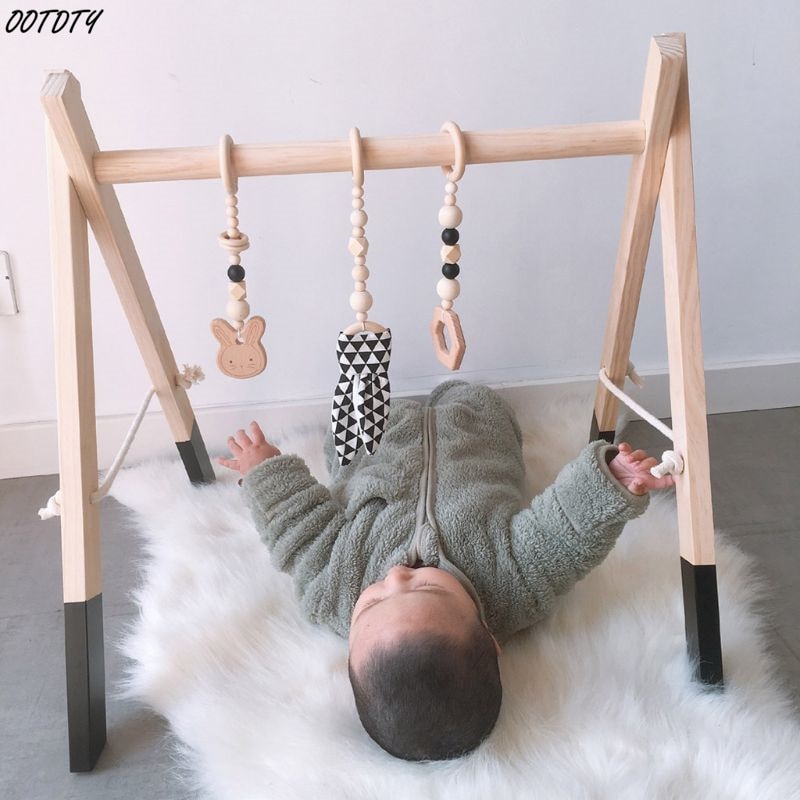 1 Set Nordic Cartoon Baby Wooden Rabbit Ear Toys Pendant Baby Gym Fitness Rack Kit Toddler Infant Room Ornament Decorations